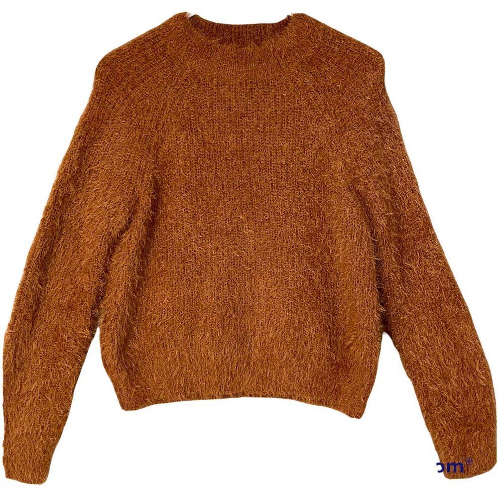 pink rose womens sz small brown sweater Fuzzy Knit pullover